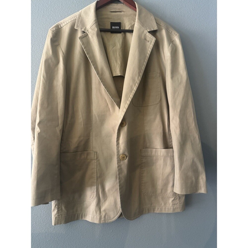 Hugo Boss Men's Beige Cotton Blazer 40R Single-Breasted Two-Button